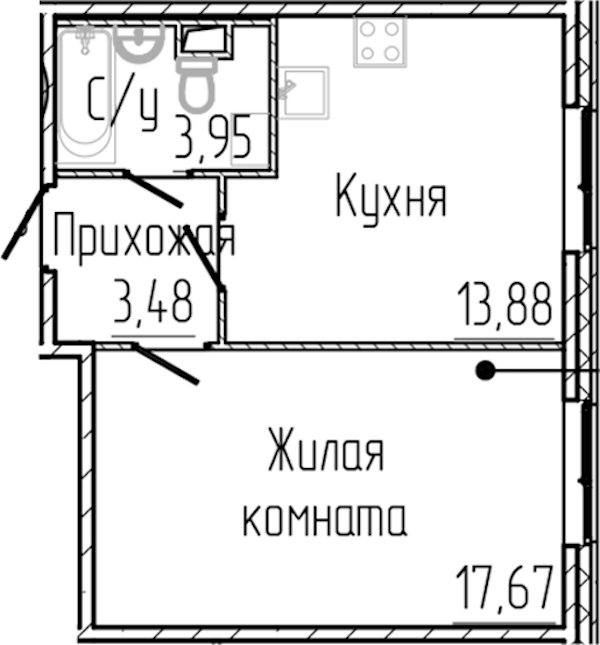 1-комнатная квартира 38.98 м², 1/4 эт., ЖК «SERTOLOVO PARK»